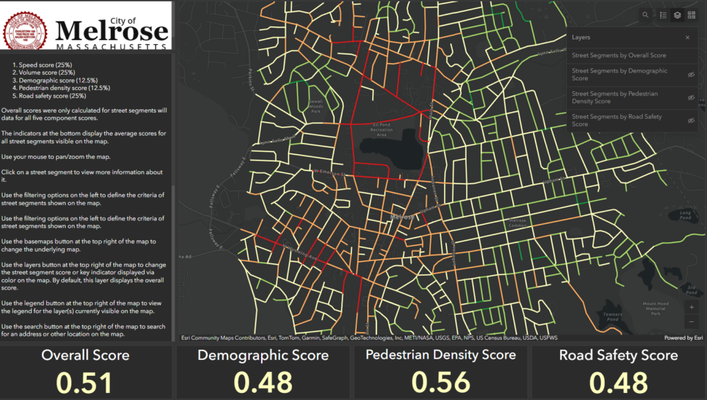 A screenshot of a "traffic calming" GIS tool released by the City of Melrose